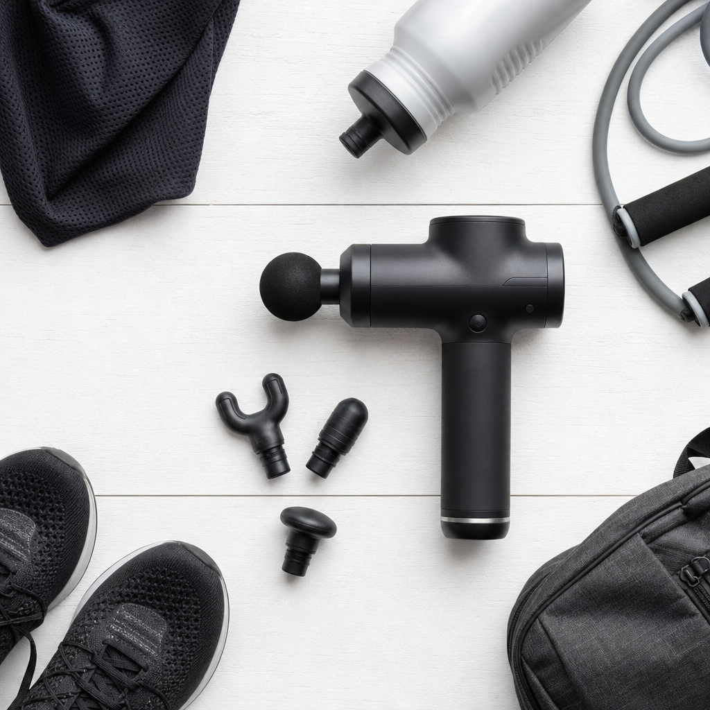 Sprzęt do regeneracji fitness na tle akcesoriów treningowych