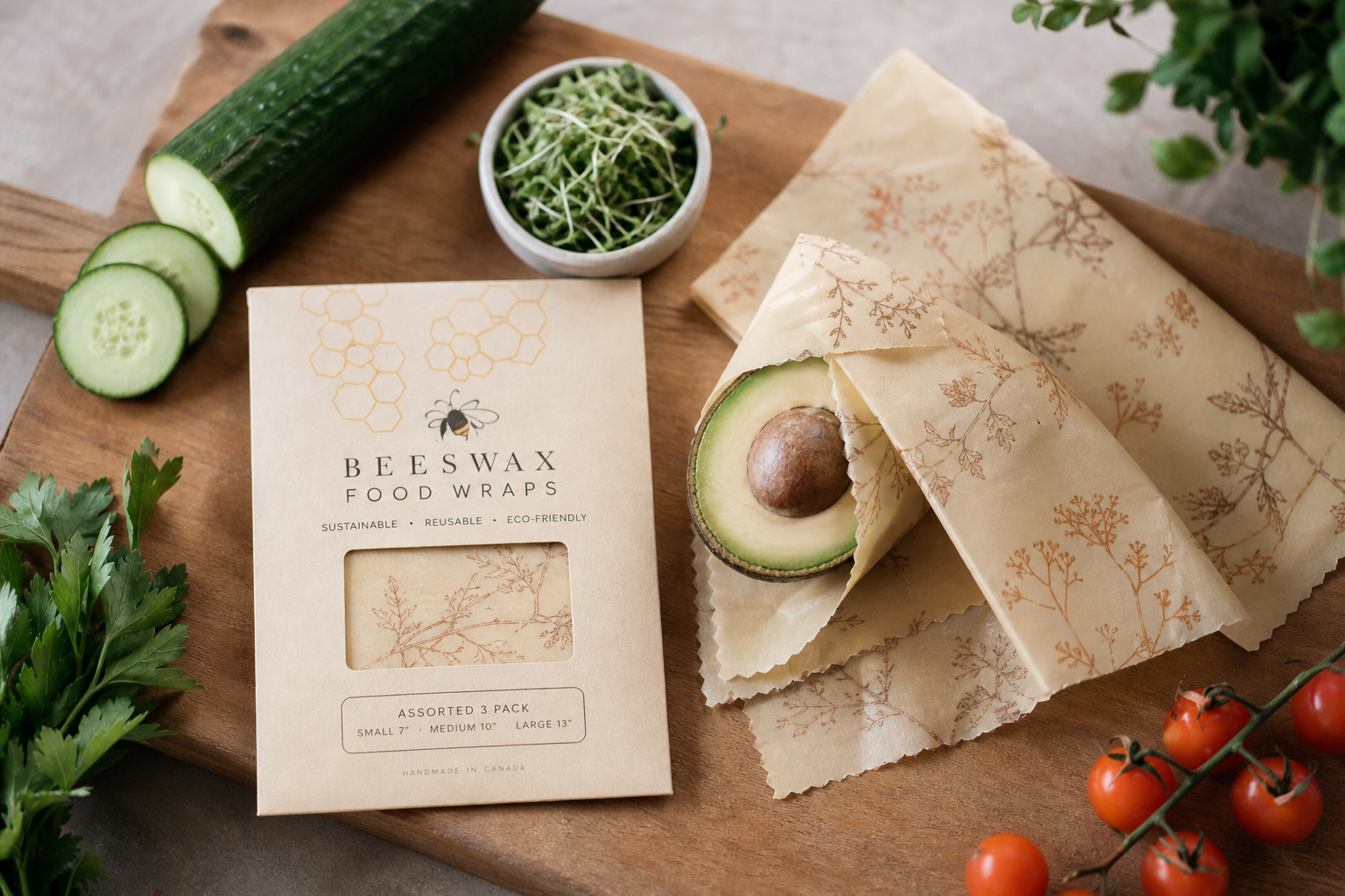 Organiczne beeswax wrap w drewnianym otoczeniu